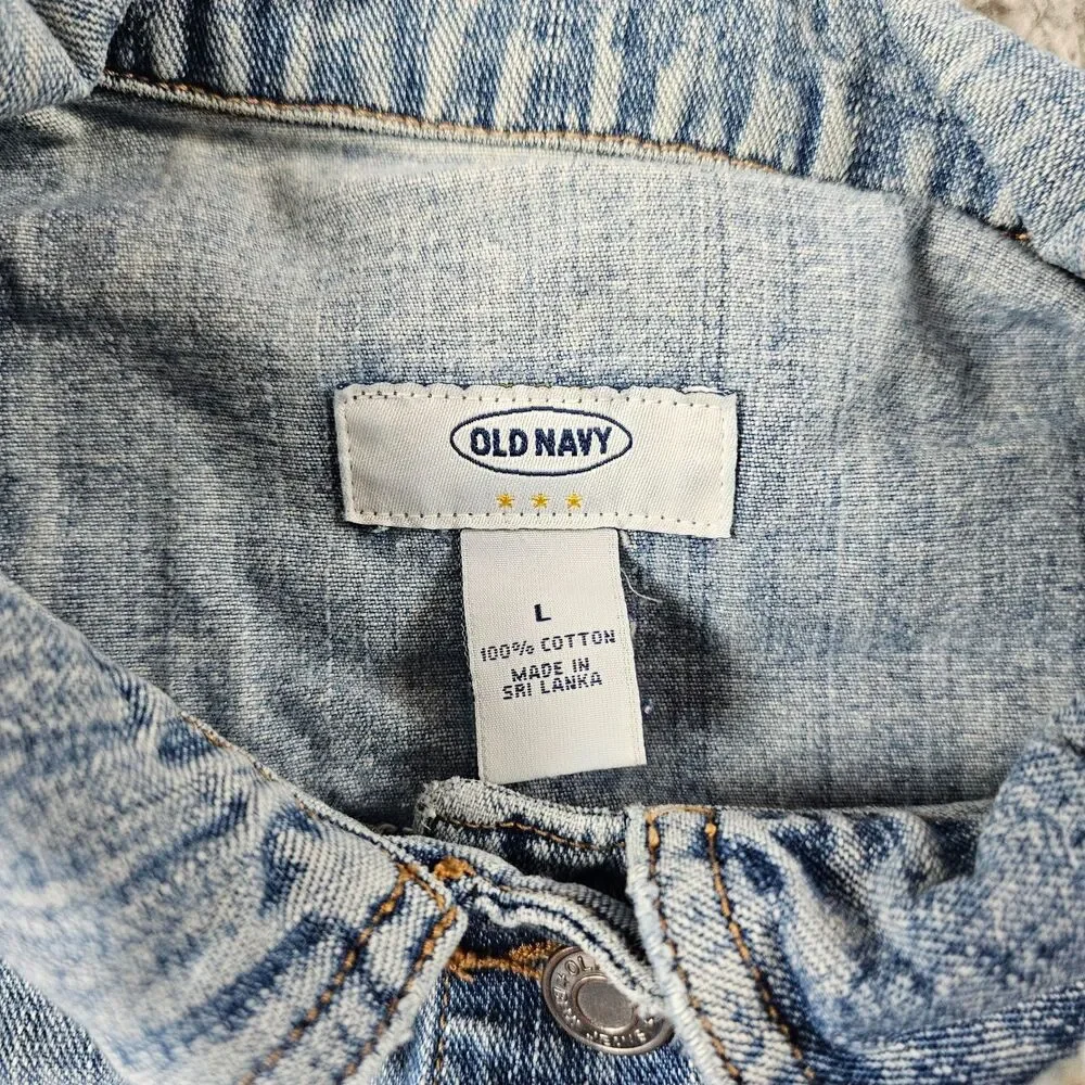 Vintage Old Navy Denim Jacket Mens Medium  Blue Trucker Grunge Distressed Y2K